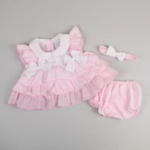 Baby Girls Pink Dress Set with Knickers and Headband