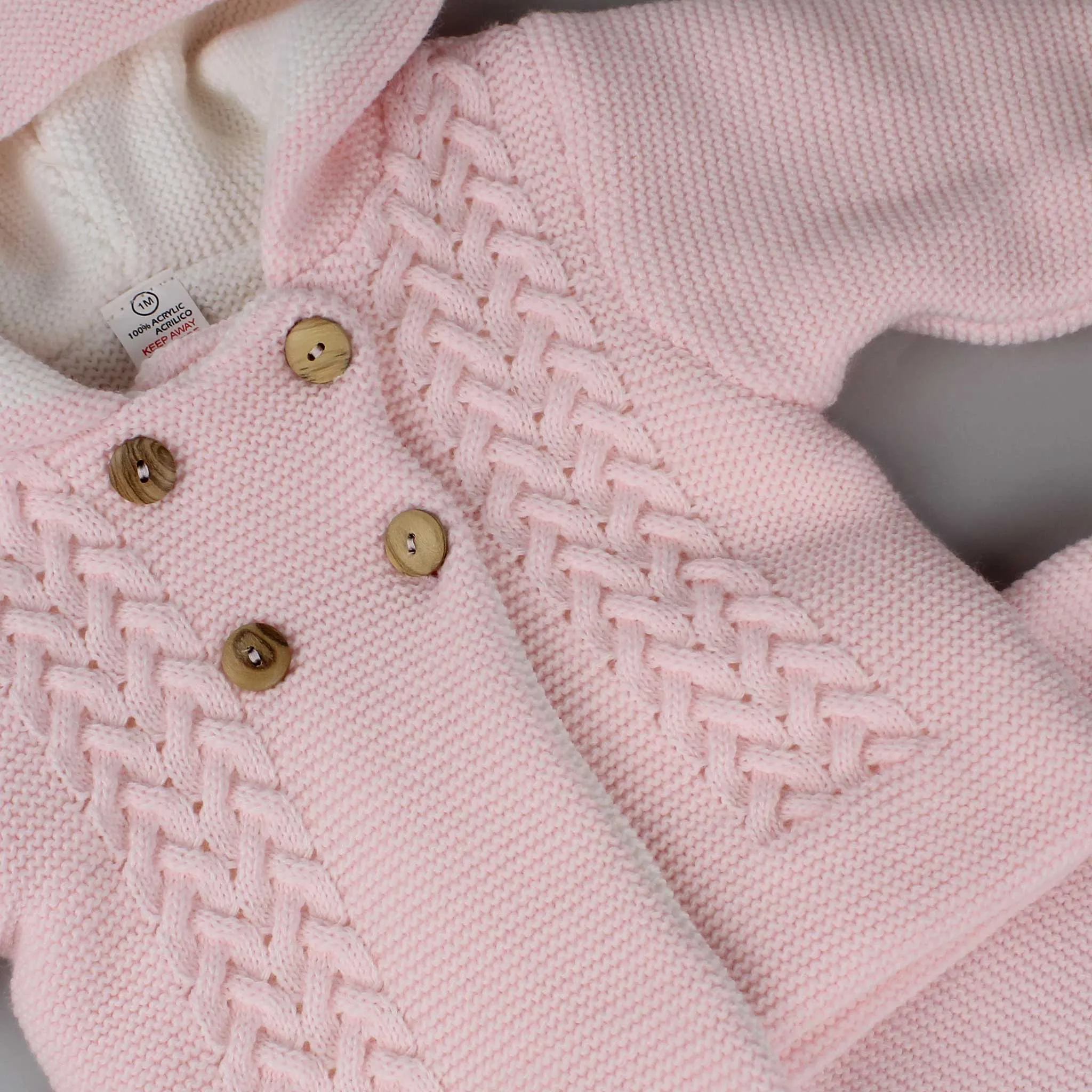 Baby Girls Pink Knitted Baby Outfit - Jacket with Hood