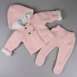 Baby Girls Pink Knitted Baby Outfit - Jacket with Hood