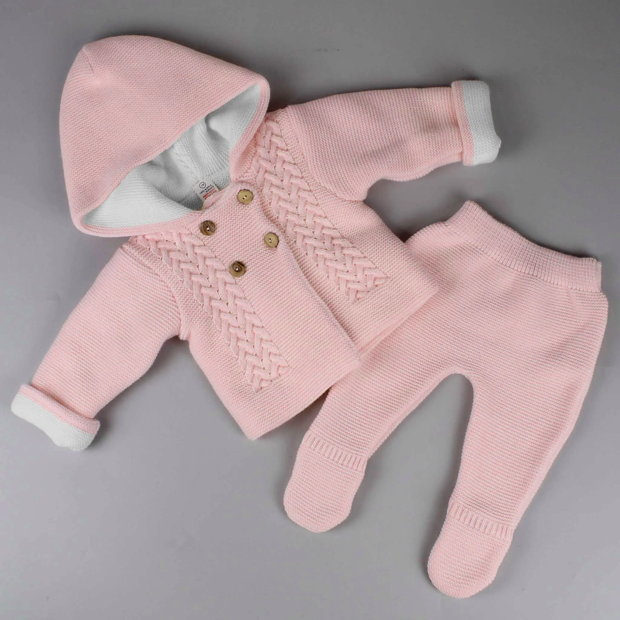 Baby Girls Pink Knitted Baby Outfit - Jacket with Hood