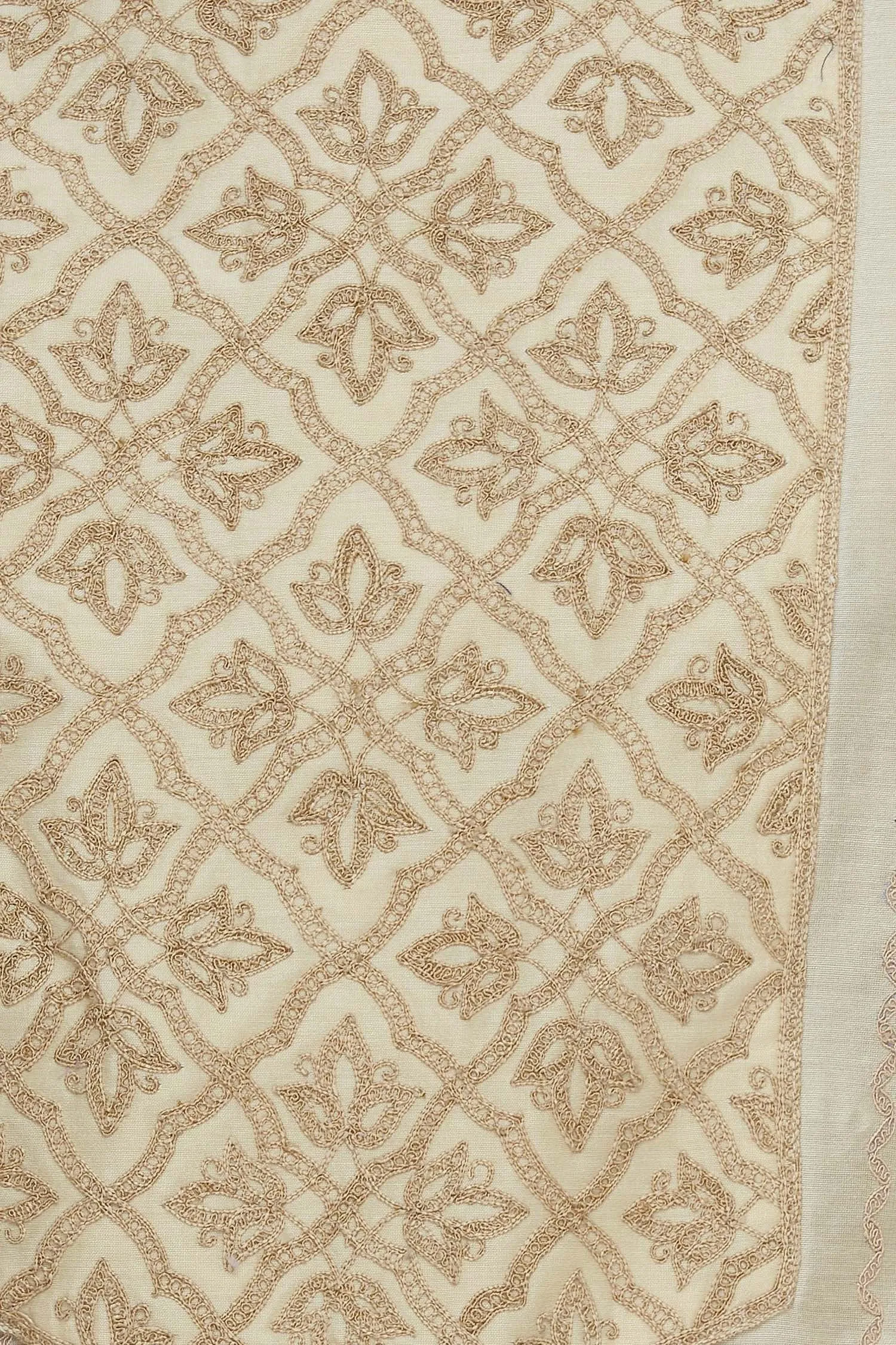 Beige Cotton Silk Embroidered Kurta Set