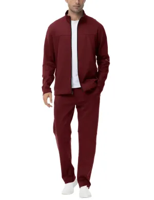 BGOWATU Mens Tracksuits 2 Piece Running Sports Sweatsuits For Men Full Zip Athletic Jackets and Pants Outfits Wine Red 2X
