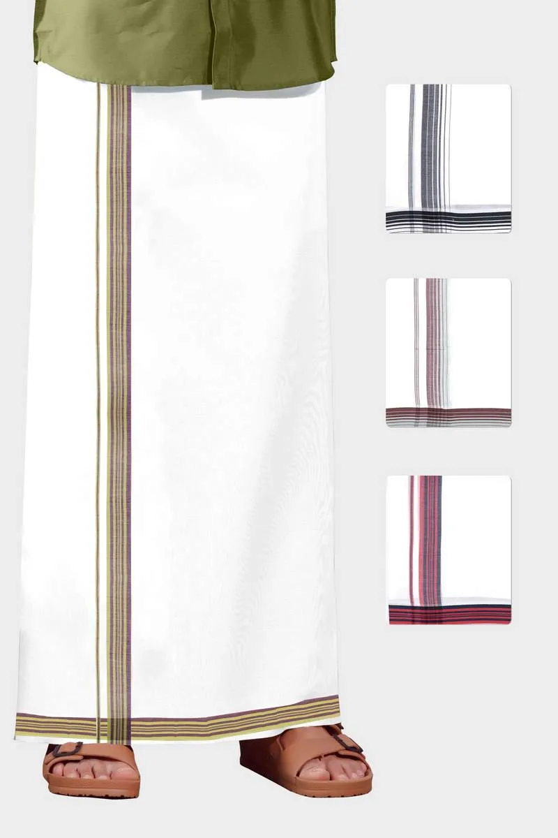 Bhargav Arima - Grayish Red Smooth Cotton Double Layered Dhoti With Fancy Borders | Uathayam