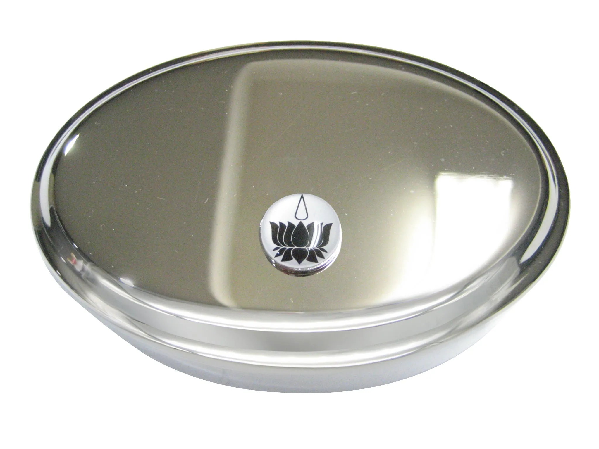 Black and White Toned Ayyavazhi Oval Trinket Jewelry Box