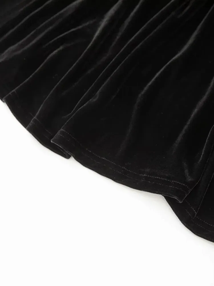 Blaire  V-Neck Jacquard Lantern Sleeve Black Dress
