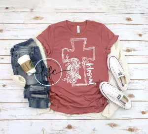 {Blessed} Cross Flowers screen print tee