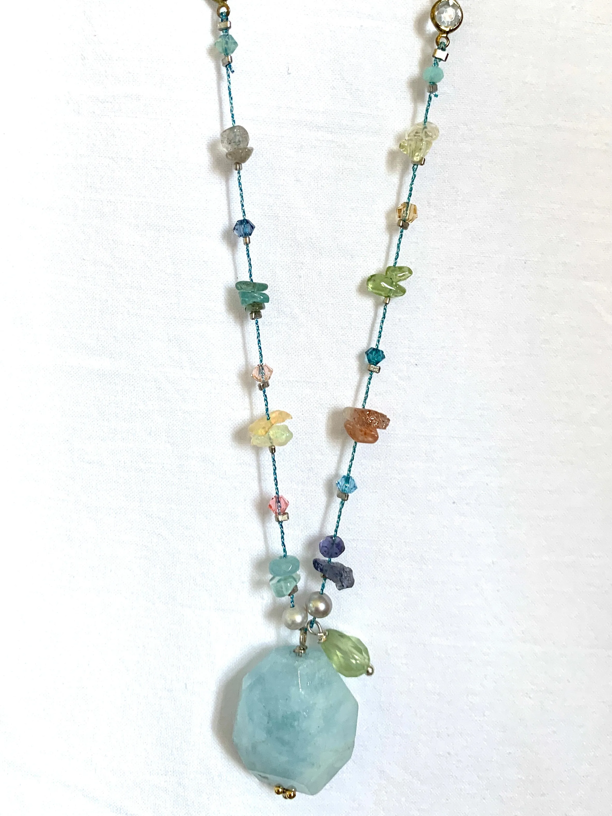Blue Aquamarine 7chakras necklace