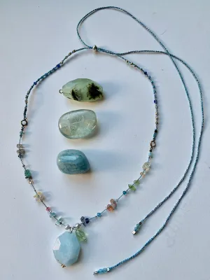 Blue Aquamarine 7chakras necklace