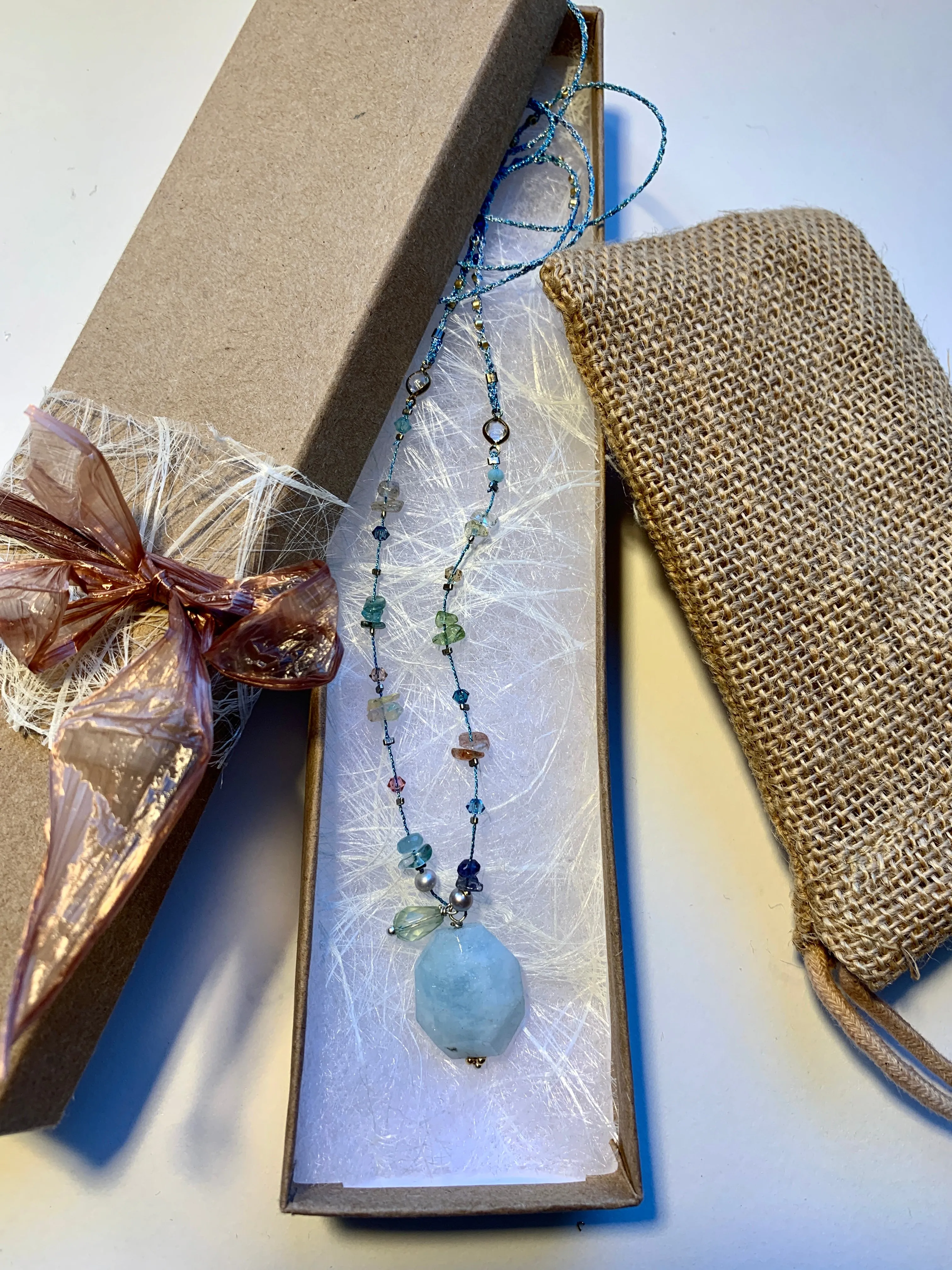 Blue Aquamarine 7chakras necklace