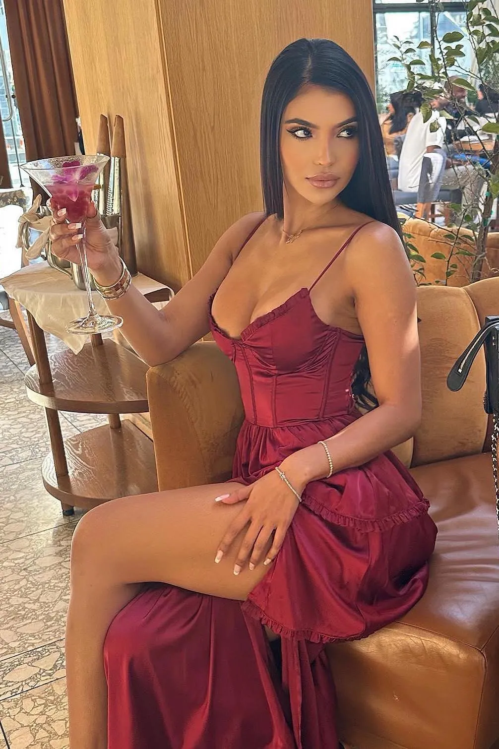 Blue Layered A-line Long Party Dress with Slit