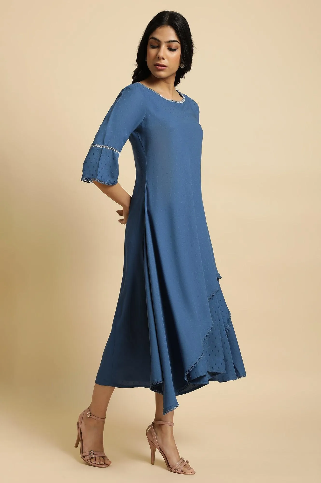 Blue Mock Layer Flared Dress