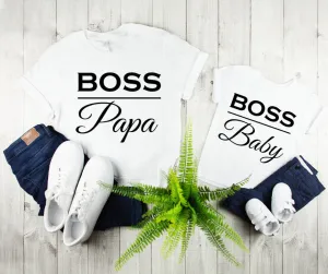 Boss Papa Mens Tee & Boss BabyToddler Tee,Father daughter Matching Shirts,Father Son Matching Shirts,Gifts for Dad and Son,Fathers Day Gift