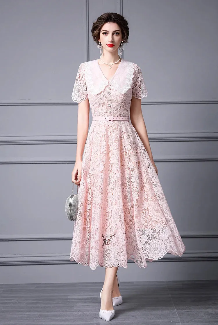 Briella Hook Flower Hollow Sashes High-Waisted Slim-Fit Ball Gown Dress