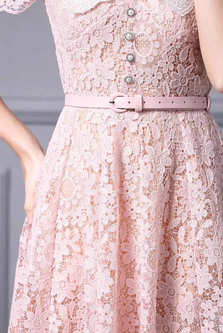 Briella Hook Flower Hollow Sashes High-Waisted Slim-Fit Ball Gown Dress
