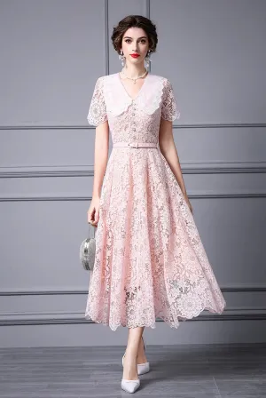 Briella Hook Flower Hollow Sashes High-Waisted Slim-Fit Ball Gown Dress