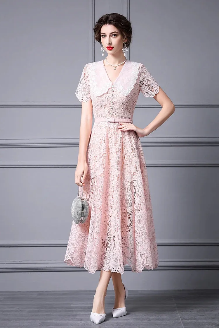 Briella Hook Flower Hollow Sashes High-Waisted Slim-Fit Ball Gown Dress