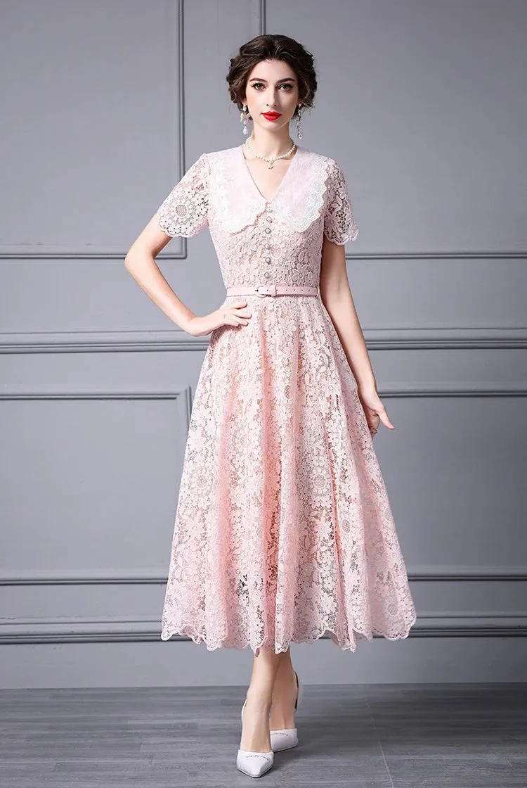 Briella Hook Flower Hollow Sashes High-Waisted Slim-Fit Ball Gown Dress