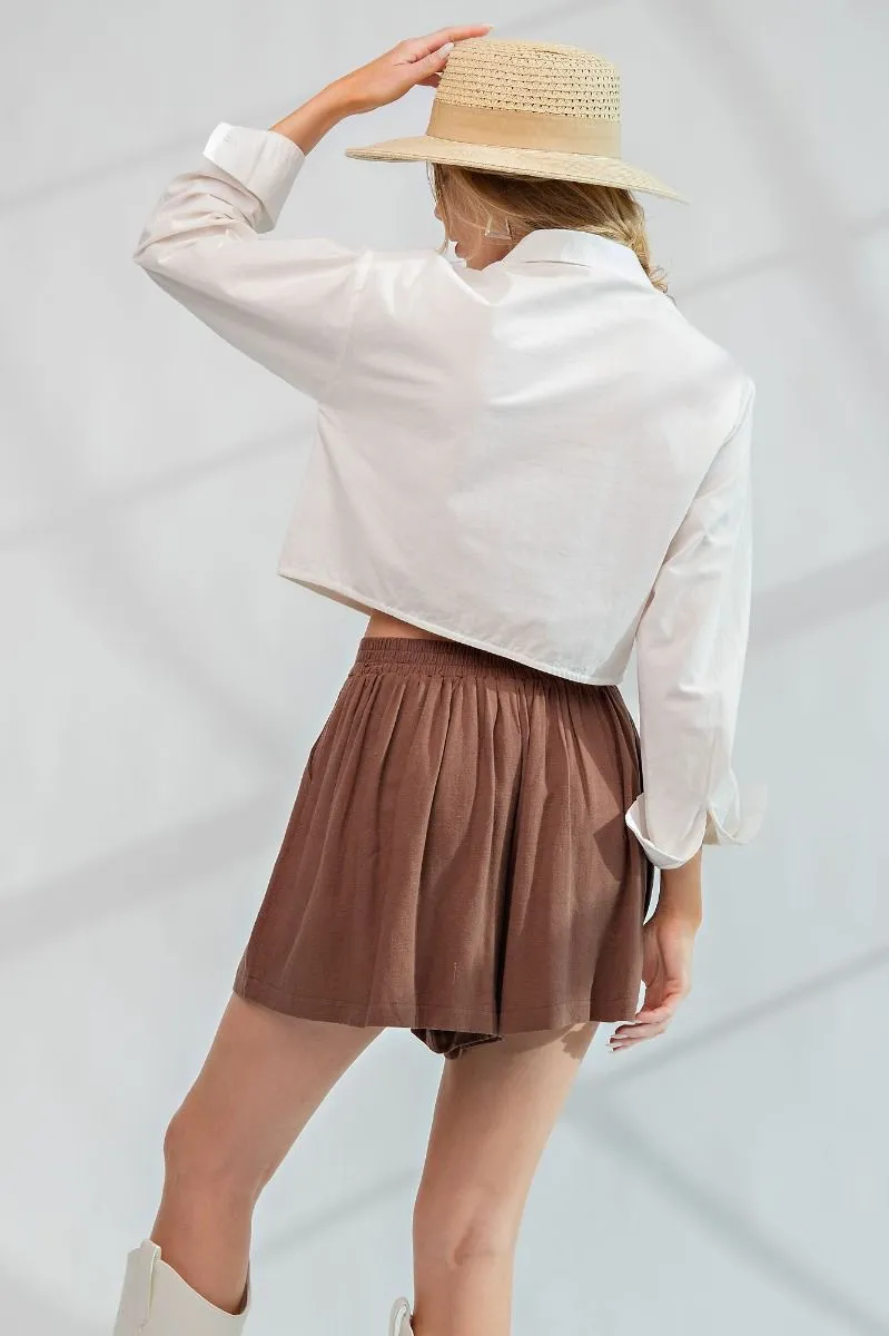 Brown Pleated Soft Shorts