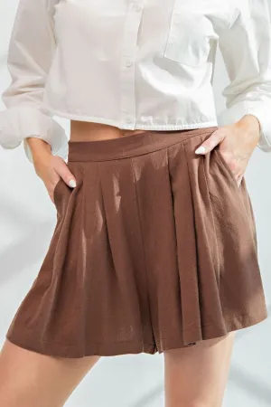 Brown Pleated Soft Shorts
