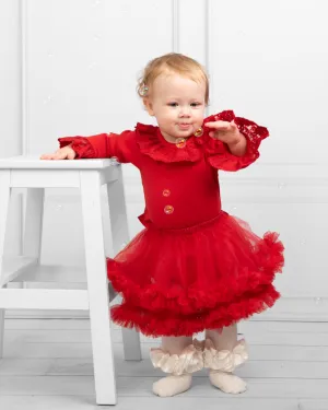 Caramelo Red Lace Trim Romper And Ruffle Tutu Skirt 034171 042225