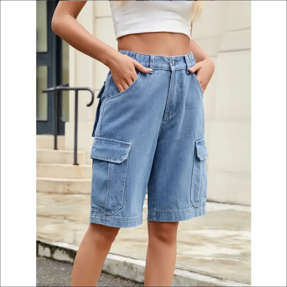 Chic High Waist Denim Shorts with Pockets