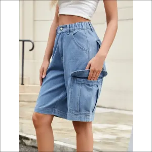 Chic High Waist Denim Shorts with Pockets