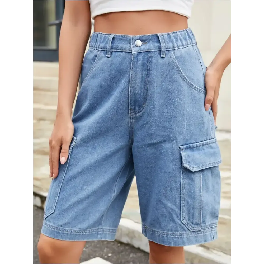 Chic High Waist Denim Shorts with Pockets