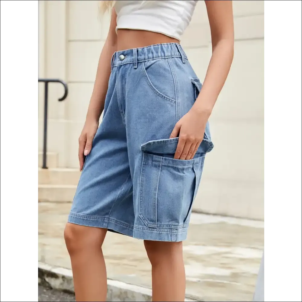 Chic High Waist Denim Shorts with Pockets