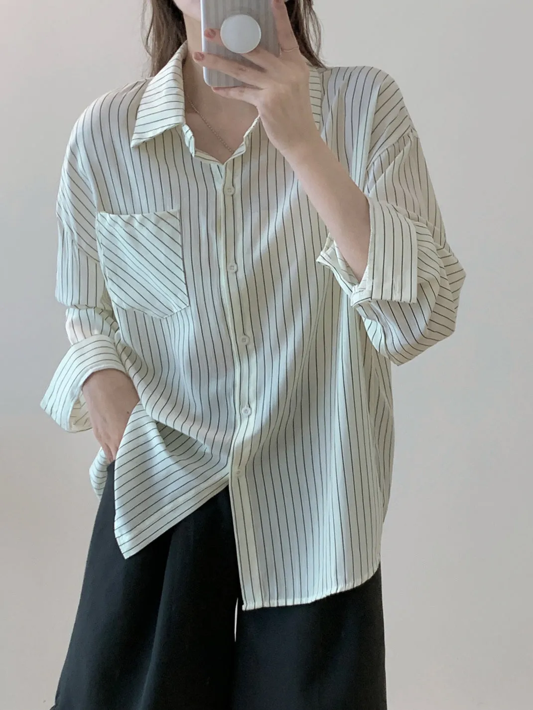 Chic Two-Piece Comfortable Seersucker Long Sleeve Shirt for Women