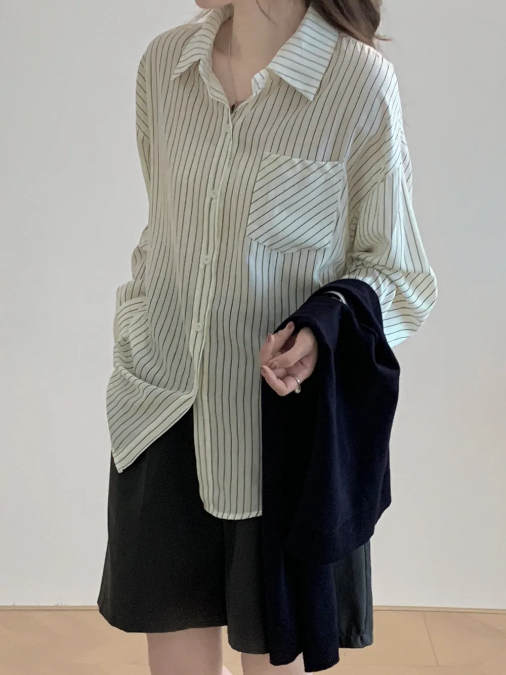 Chic Two-Piece Comfortable Seersucker Long Sleeve Shirt for Women