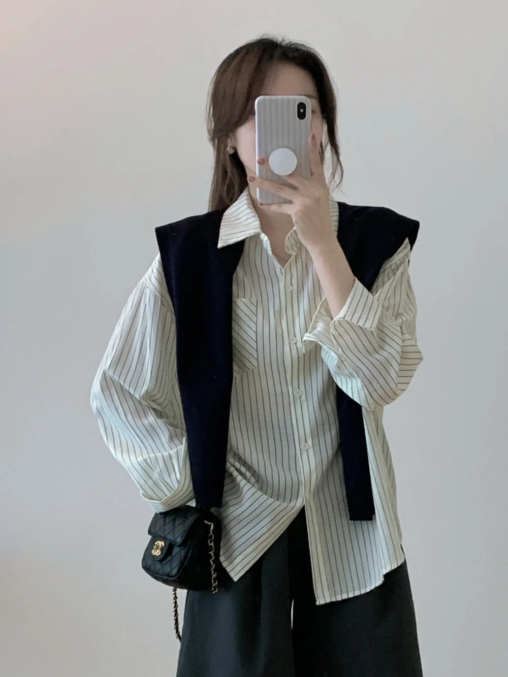 Chic Two-Piece Comfortable Seersucker Long Sleeve Shirt for Women