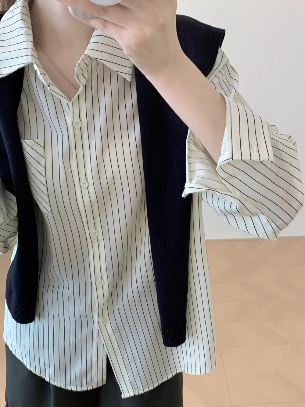 Chic Two-Piece Comfortable Seersucker Long Sleeve Shirt for Women