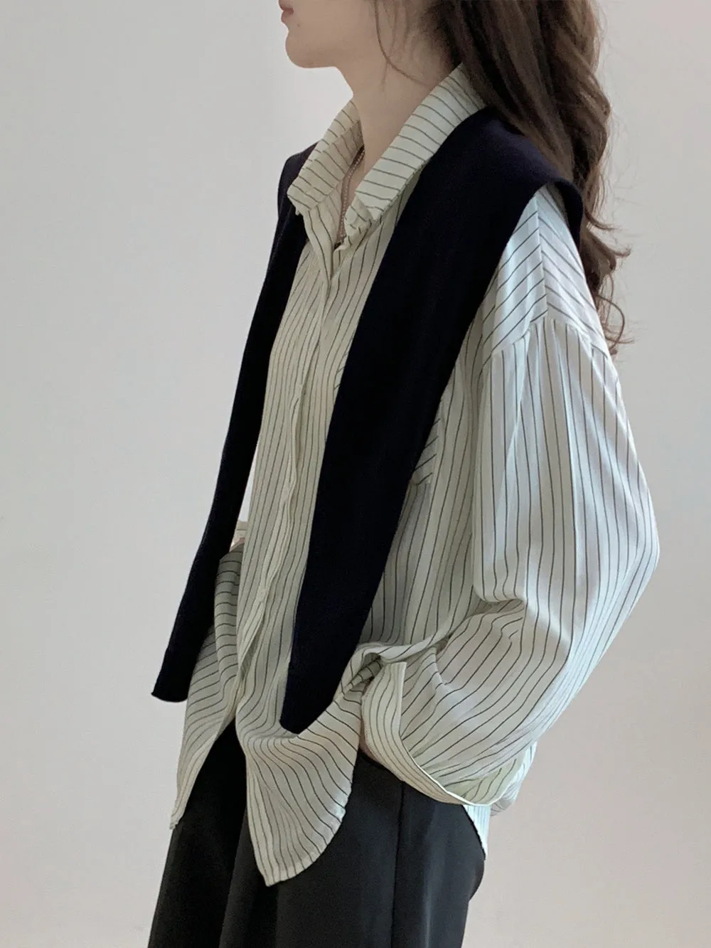 Chic Two-Piece Comfortable Seersucker Long Sleeve Shirt for Women