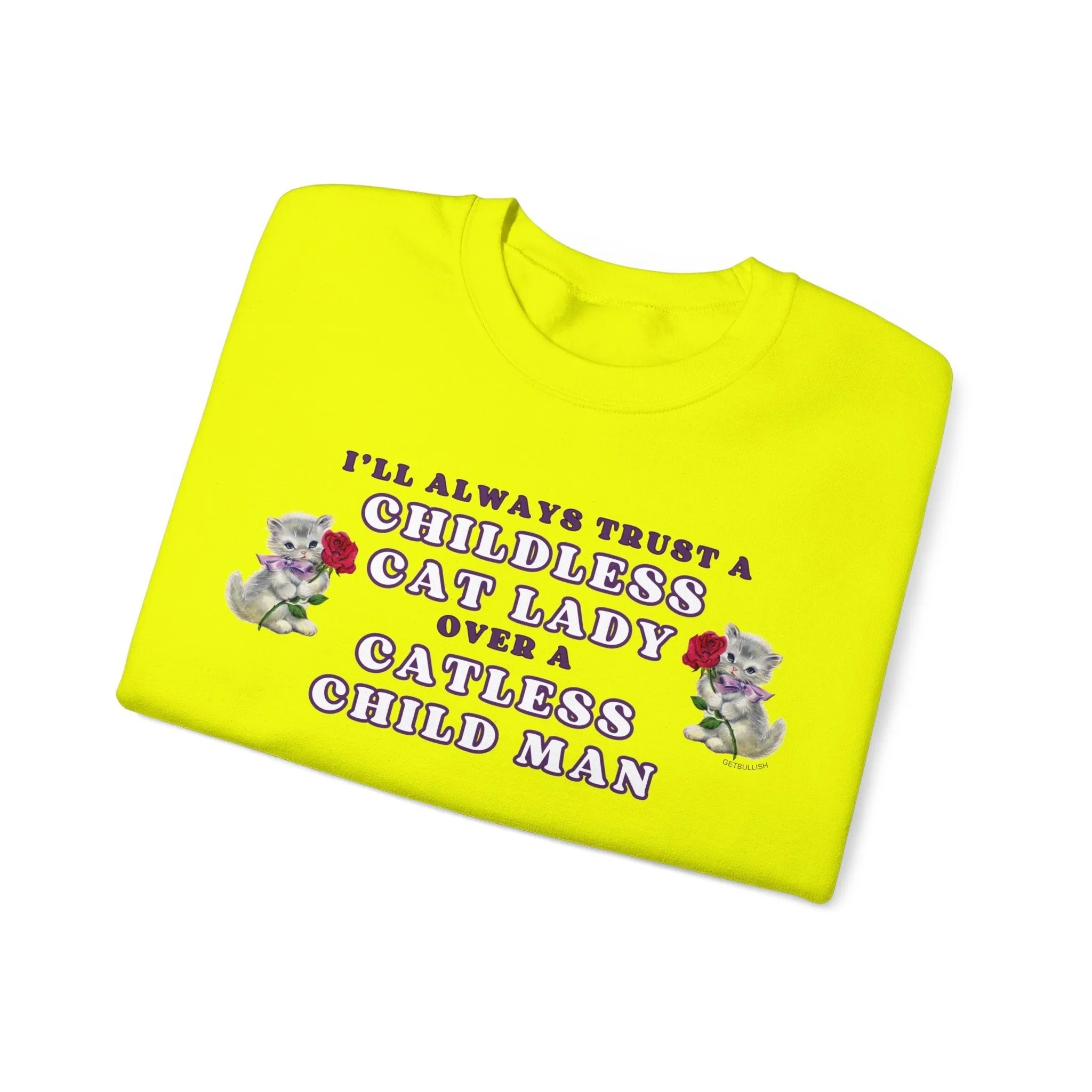 Childless Cat Lady Over Catless Child Man Unisex Heavy Blend™ Crewneck Sweatshirt | Kamala JD Vance Election Meme | Vote 2024