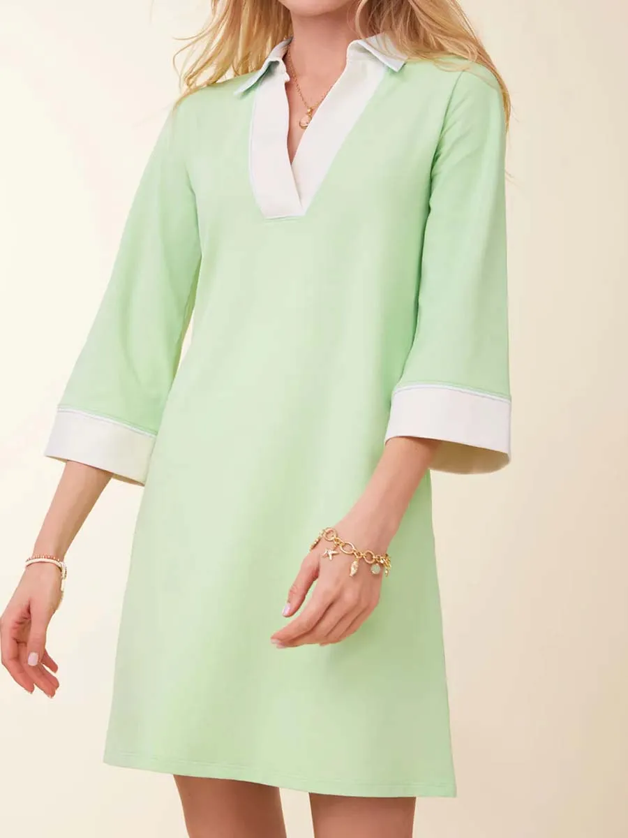 Contrast Collar V-neck Side Slit Dress
