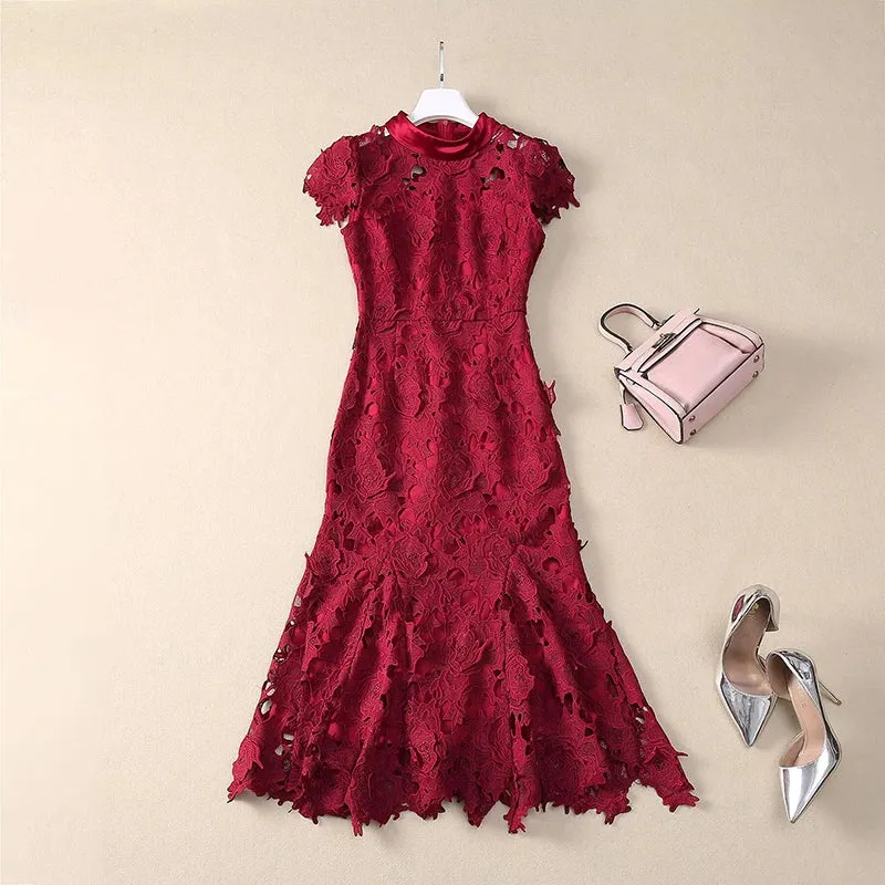 Cosima Hollow Out Water-Soluble Floral Dress