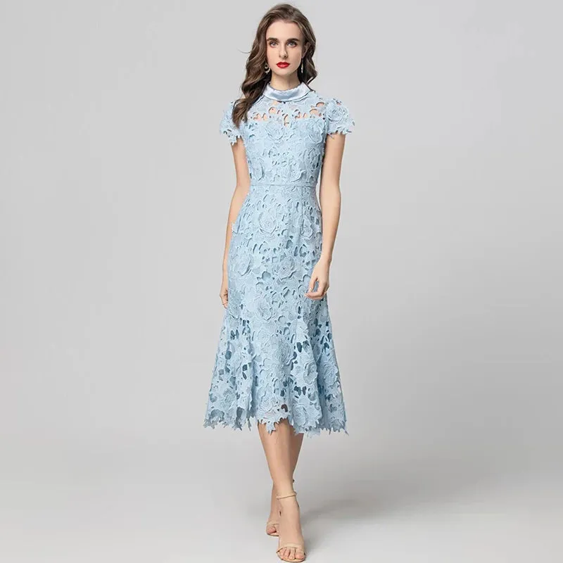 Cosima Hollow Out Water-Soluble Floral Dress