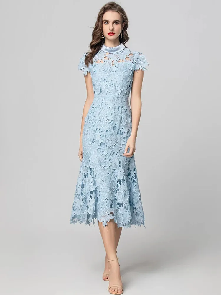 Cosima Hollow Out Water-Soluble Floral Dress