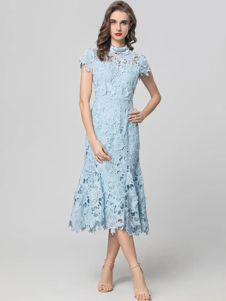 Cosima Hollow Out Water-Soluble Floral Dress