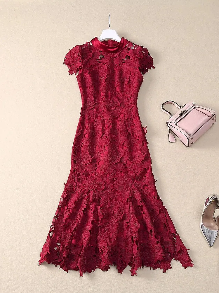 Cosima Hollow Out Water-Soluble Floral Dress