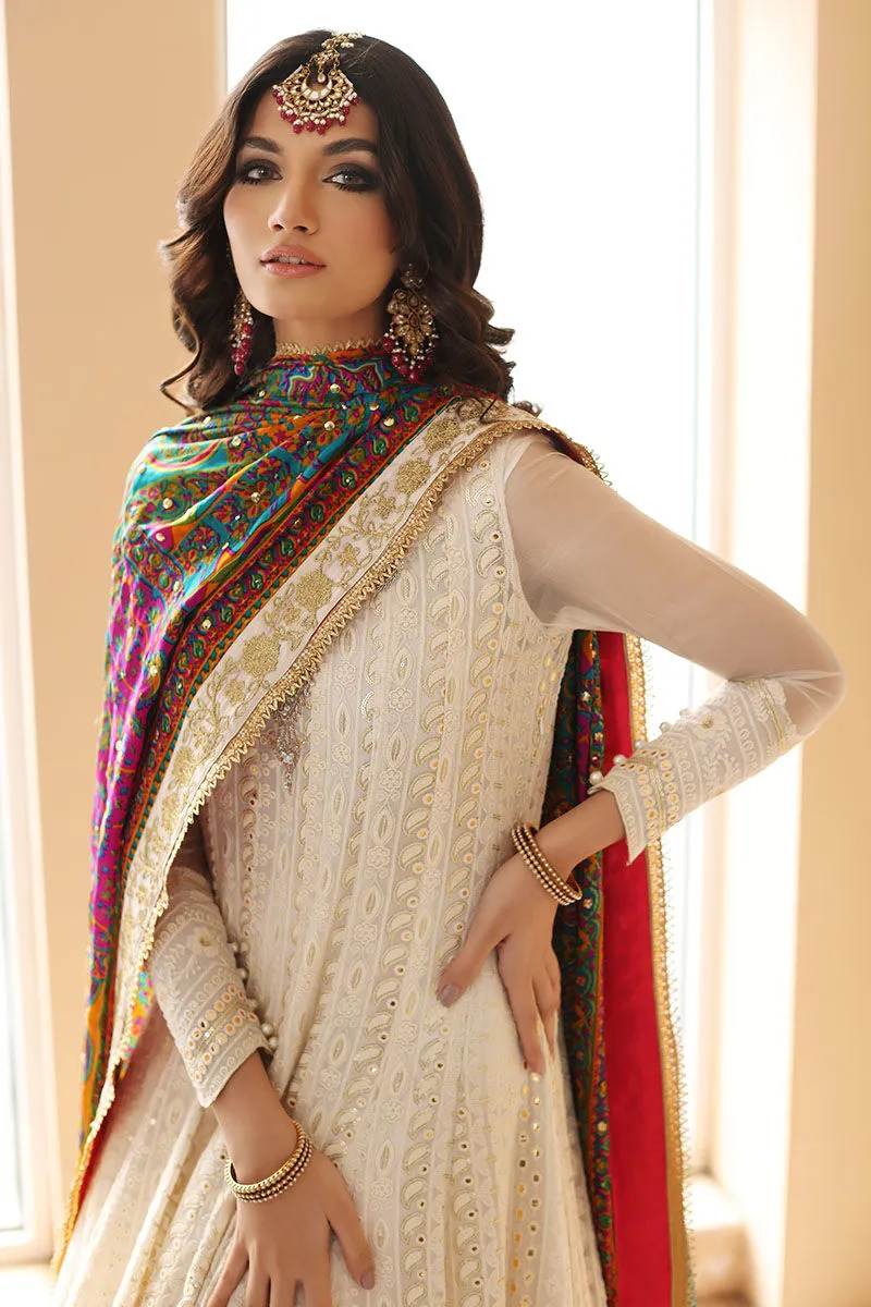 Cotton Net Off-White Angrakha Pakistani Wedding Dresses