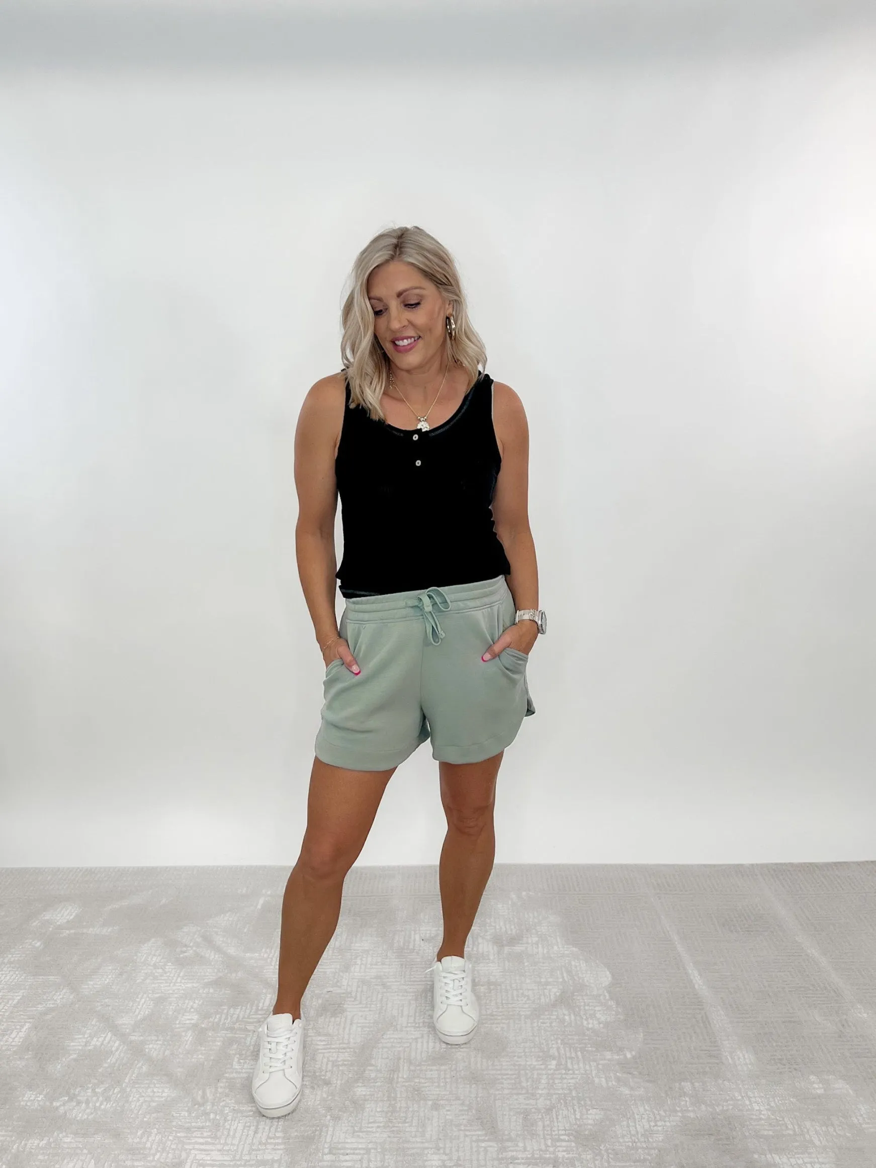 Crazy for You Scuba Shorts, Dusty Sage