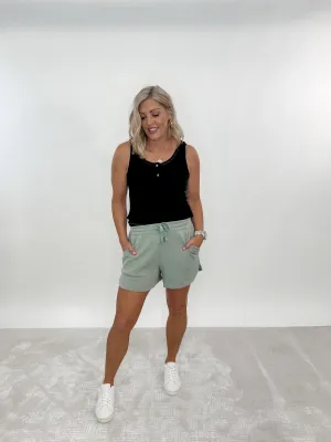 Crazy for You Scuba Shorts, Dusty Sage