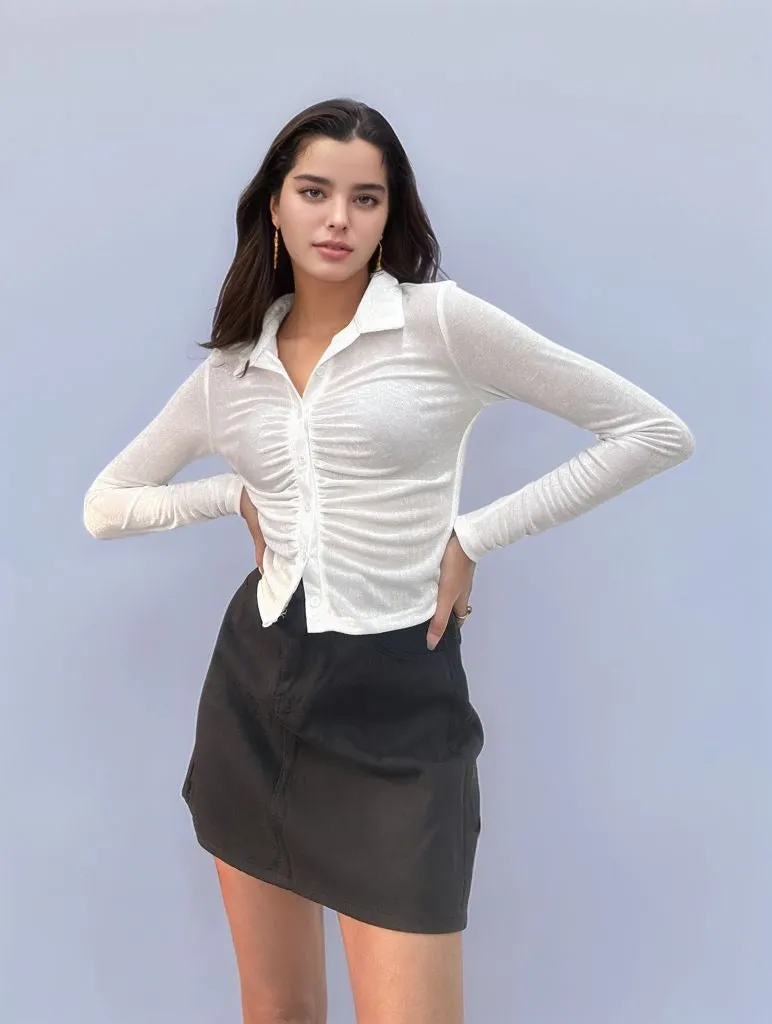 Cropped White Ruched Shirt