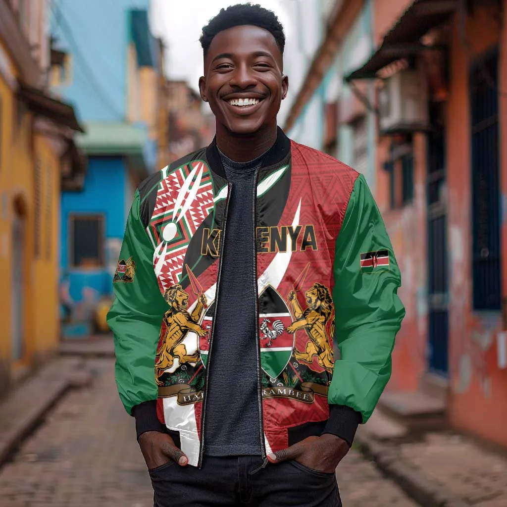 Custom Kenya Football Bomber Jacket Maasai Shield Coat Of Arms Style LT14