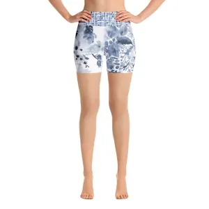 Dark Blue Watercolor Floral - Yoga Shorts