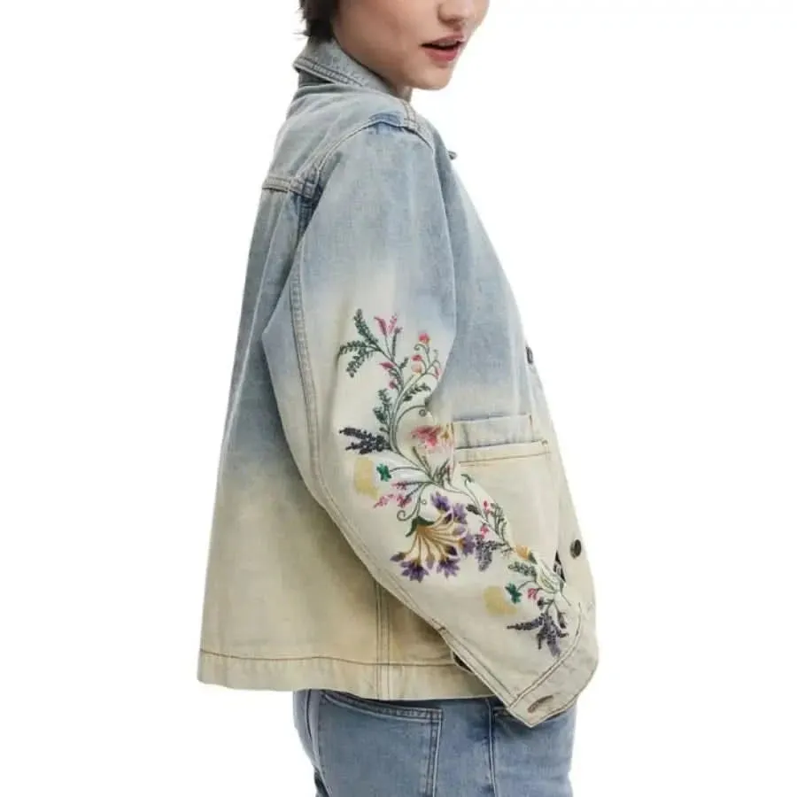 Desigual Women's Floral Cotton Jacket in Blue