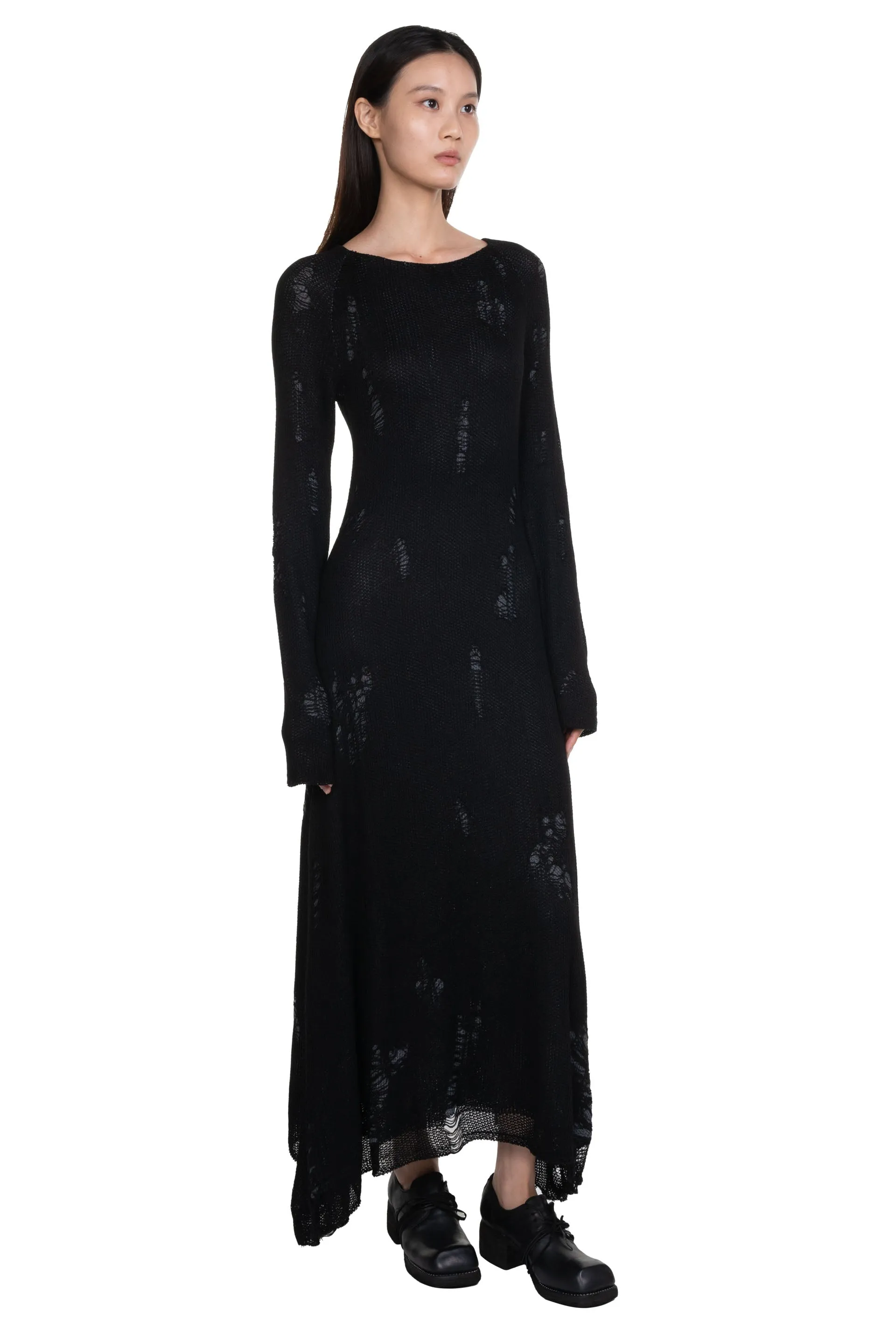 Destroyed Knit Dress Black