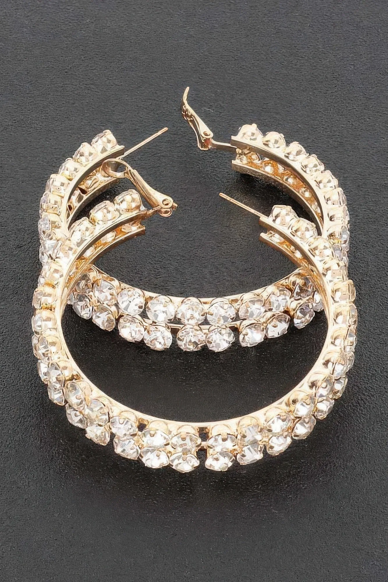 Double Layered Rhinestones Hoops
