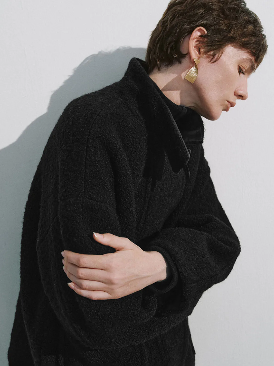 Drop Shoulder Sleeve Fleece Jackets